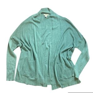 Eileen Fisher Teal Slouchy Open Cardigan Sweater Silk Organic Blend Cotton XS
